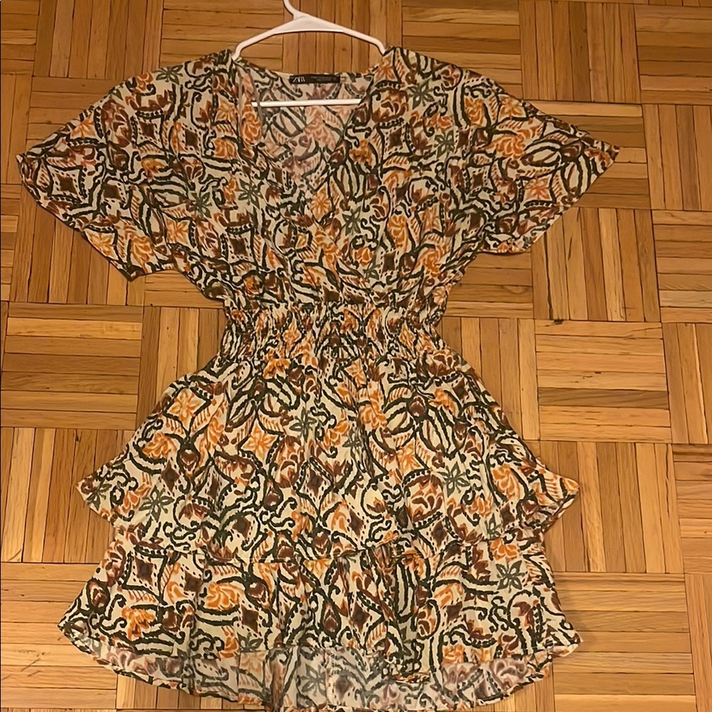 Zara Bohemian Print Dress with Orange and Brown Accents